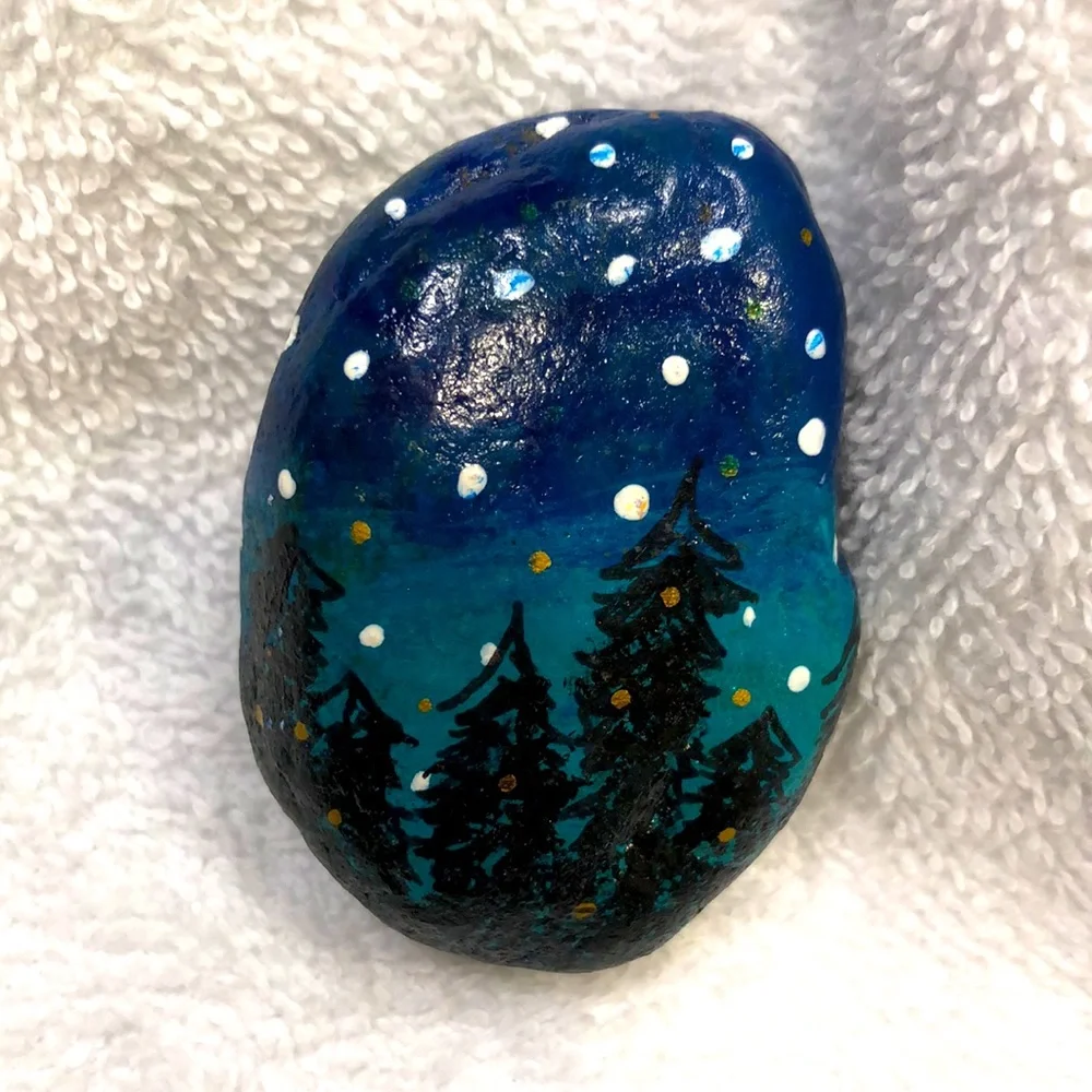 STARY NIGHT SUMMER HAND-PAINTED ROCK - Picture 2 of 5